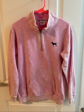 PINK Victoria's Secret Pink Washed Women’s Quarter-Zip Pullover with Dog Logo